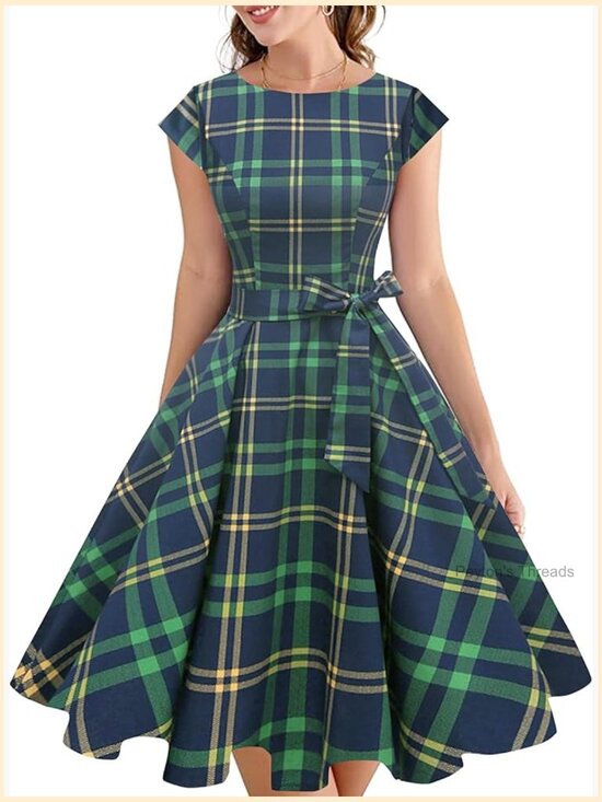 Dresses & Skirts - 1950s Boatneck Cap Sleeve Vintage Swing Cocktail Party Dress with Pockets